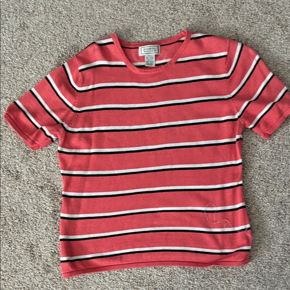 Jennifer Moore Coral Striped Short-Sleeve Tee